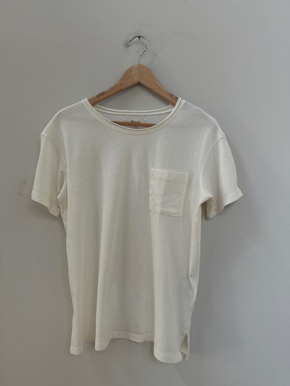 MADEWELL White Cream Oversized Pocket Tee Rolled Collar Sz XS Basic Essential